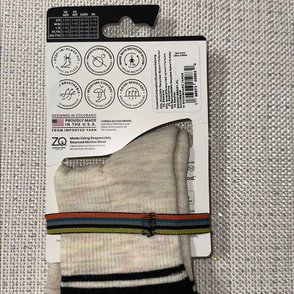 SmartWool XL Black Ivory Moonbeam Snowboard Targeted Cushion Wool Blend Socks